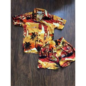 Royal Hawaiian creation orange summer shirt&short set made in Hawaii size 8 mont
